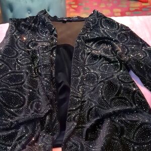 Notations Black and Silver Blazer with Intricate Design